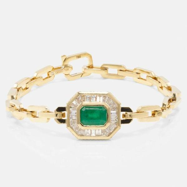 18kt gold bracelet with diamonds and emeralds