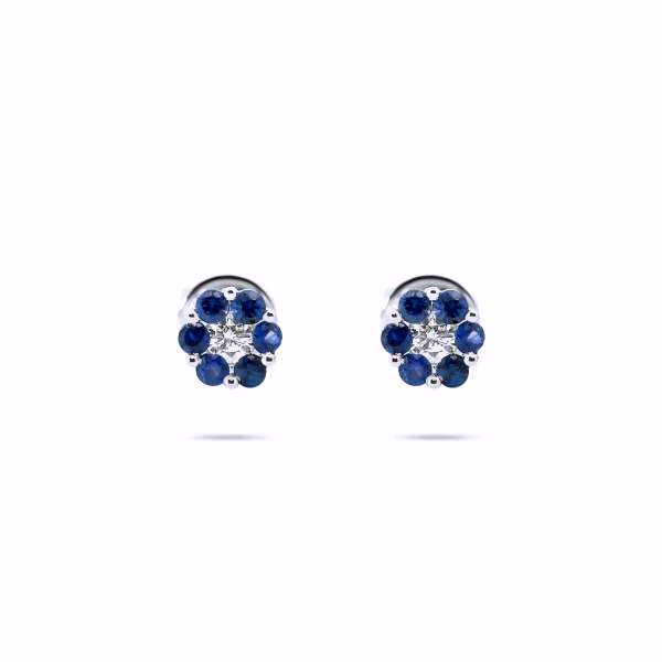 BLUE SAPPHIRE FLOWER STUD EARRINGS