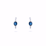 BLUE SAPPHIRE OVAL AND DIAMOND HUGGIE EARRINGS