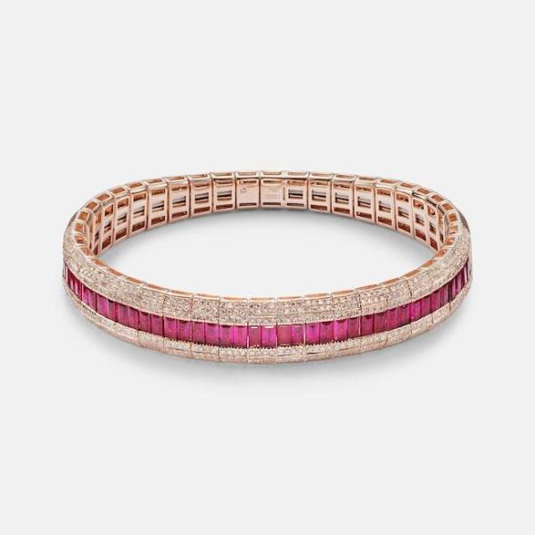 Diamond Pave Scales Stretch 18kt rose gold bracelet with ruby and diamond