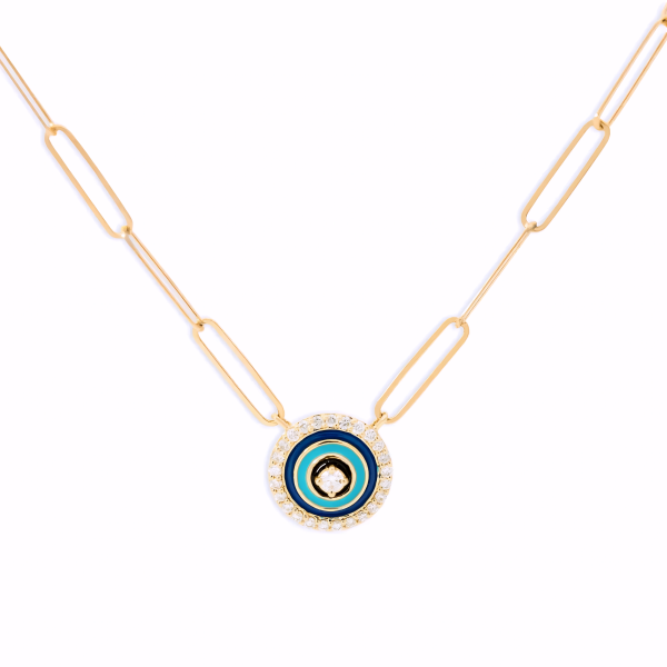 ENAMEL AND DIAMOND EVIL EYE NECKLACE