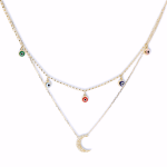 ENAMEL EVIL EYE AND DIAMOND MOON NECKLACE