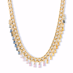 MULTICOLOR BAGUETTE CHARM CUBAN CHAIN NECKLACE