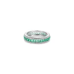 Three Row Diamond Emerald Ring