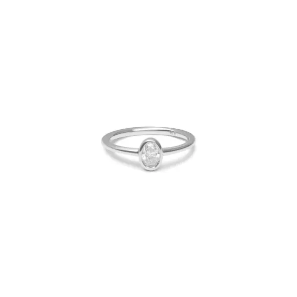 White Gold Oval Stone Ring